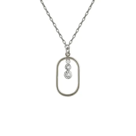 Collar Corto Victoria Cruz Buenos Días Óvalo Plata Baño Rodio y Cristales Blancos A5298-07HG