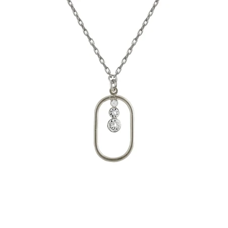 Collar Corto Victoria Cruz Buenos Días Óvalo Plata Baño Rodio y Cristales Blancos A5298-07HG