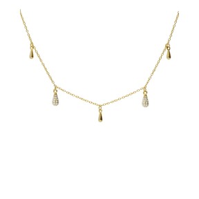 Collar Corto Victoria Cruz Lux Gotas Plata Baño Oro y...