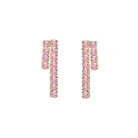 Pendientes Cortos Victoria Cruz Eau Plata Baño Oro y Cristales Riviere Rosa A5652-04DT
