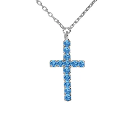 Collar Corto Victoria Cruz Eau Plata Baño Rodio y Cruz Cristales Azules A5653-10HG