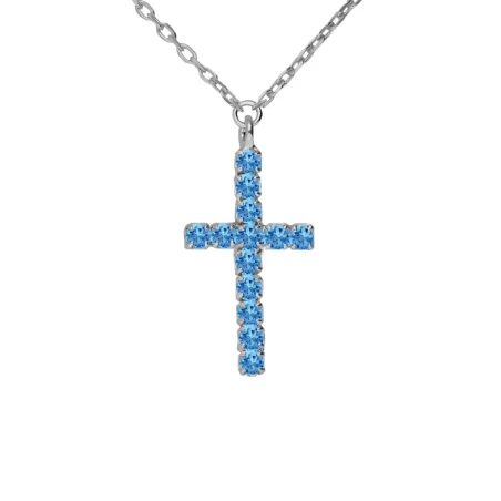 Collar Corto Victoria Cruz Eau Plata Baño Rodio y Cruz Cristales Azules A5653-10HG
