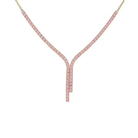 Collar Largo Victoria Cruz Eau Plata Baño Oro y Cristales Rosa A5654-04DG