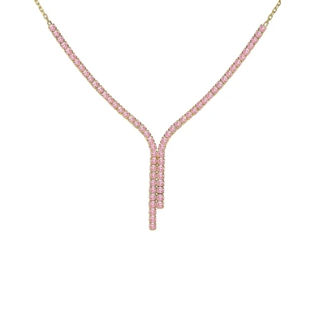 Collar Largo Victoria Cruz Eau Plata Baño Oro y Cristales Rosa A5654-04DG