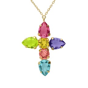 Collar Largo Victoria Cruz Fleur Cruz Plata Baño Oro y...