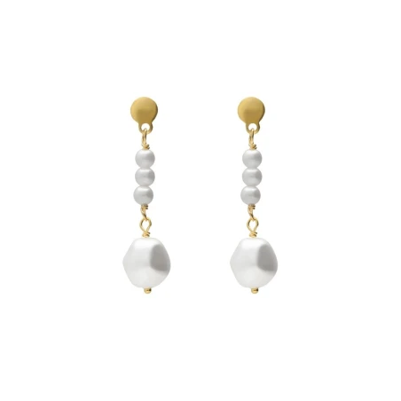 Pendientes Cortos Victoria Cruz Solene Plata Baño Oro y Perlas A5747-00DT