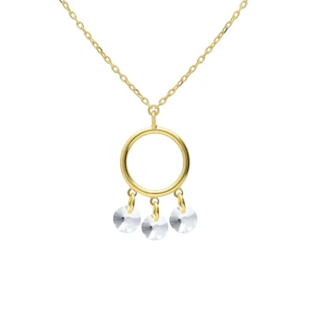 Collar Corto Victoria Cruz Muse Círculo Plata Baño Oro y Cristales Blancos A5759-07DG