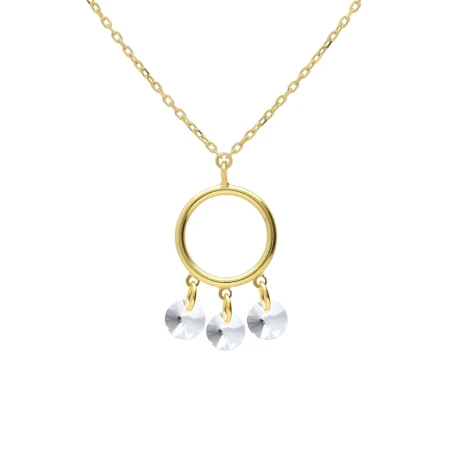 Collar Corto Victoria Cruz Muse Círculo Plata Baño Oro y Cristales Blancos A5759-07DG