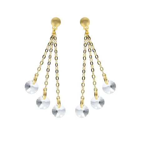 Pendientes Largos Victoria Cruz Muse Plata Baño Oro y Cristales Blancos A5760-07DT