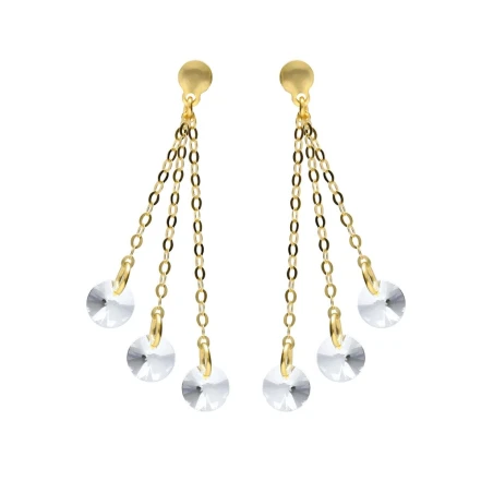 Pendientes Largos Victoria Cruz Muse Plata Baño Oro y Cristales Blancos A5760-07DT