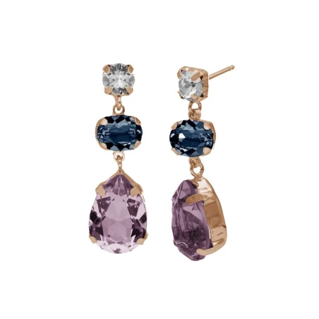 Pendientes Victoria Cruz Blooming Plata Baño Oro Rosa y Cristales Morados A4277-11ST