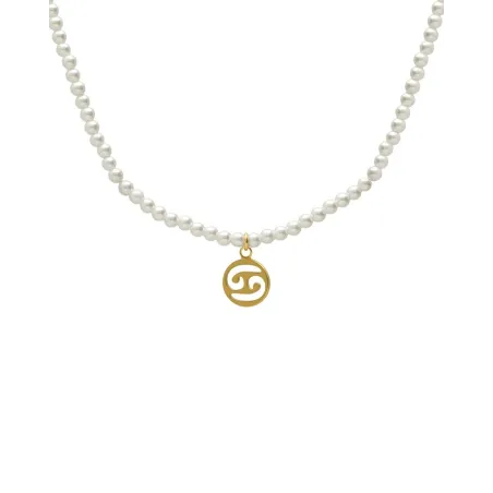 Collar Corto Victoria Cruz Solene Cáncer Plata Baño Oro y Perlas A5736-CADG