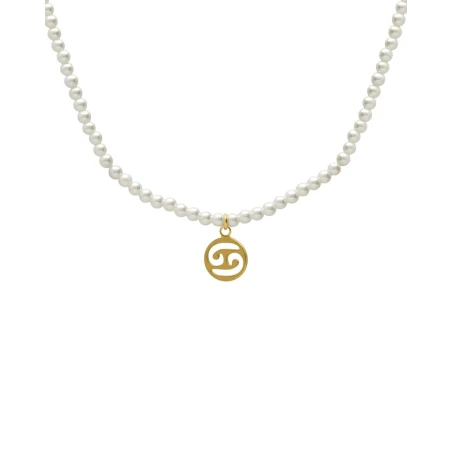 Collar Corto Victoria Cruz Solene Cáncer Plata Baño Oro y Perlas A5736-CADG