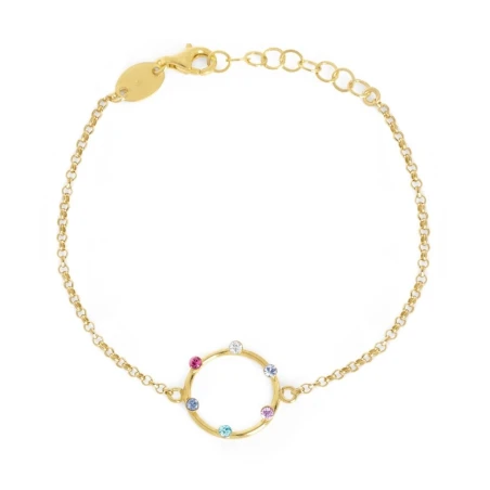 Pulsera Victoria Cruz Iris Plata Baño Oro y Cristales Multicolor A3582-MDP