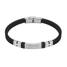 Pulsera Lotus Style Caucho Negro y Acero Plateado Hombre...