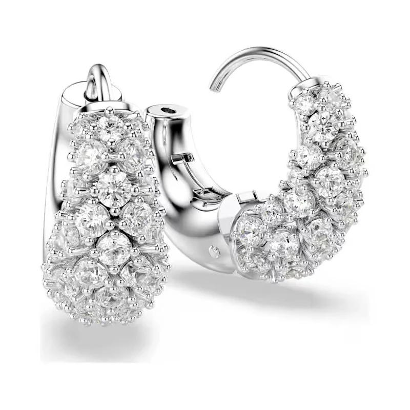 Pendientes Swarovski Sublima Aro Baño Rodio y Cristales Blancos 5732282