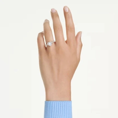 Anillo Swarovski Una Angelic Corazón Baño Rodio y Cristales Blancos 5744046