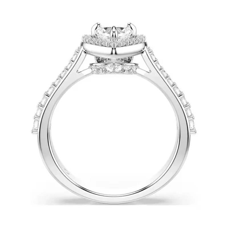Anillo Swarovski Una Angelic Corazón Baño Rodio y Cristales Blancos 5744046