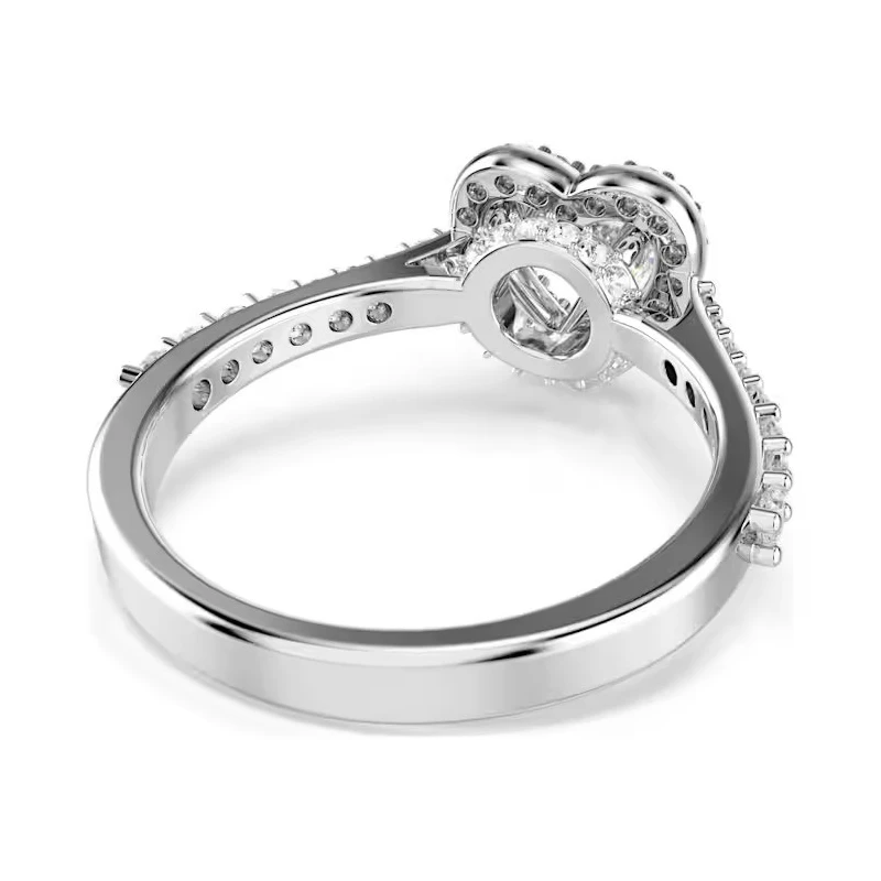Anillo Swarovski Una Angelic Corazón Baño Rodio y Cristales Blancos 5744046