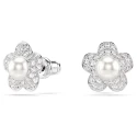 Pendientes Swarovski Angelical Flor Baño Rodio, Cristales Blancos y Perla 5756098