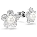 Pendientes Swarovski Angelical Flor Baño Rodio, Cristales Blancos y Perla 5756098