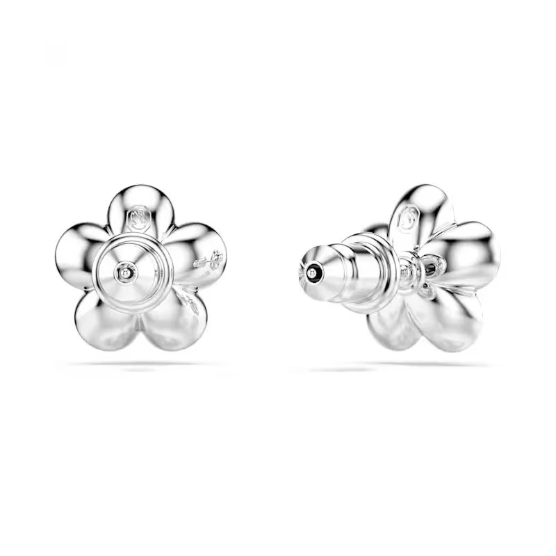 Pendientes Swarovski Angelical Flor Baño Rodio, Cristales Blancos y Perla 5756098