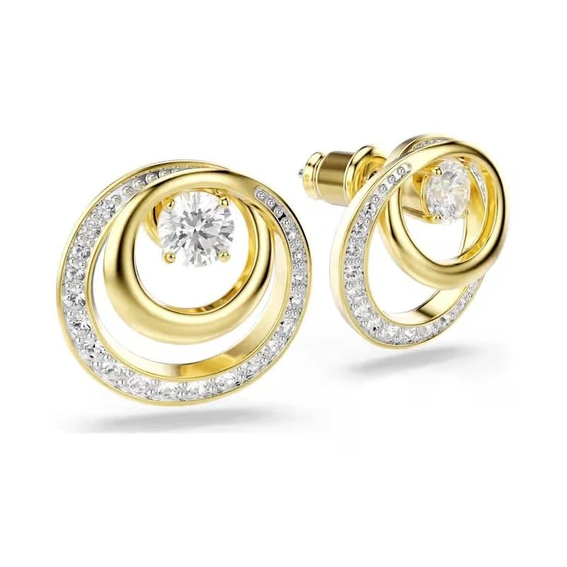 Pendientes Swarovski Hyperbola Doble Círculo Baño Oro y Cristales Blancos 5740407