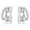 Pendientes Swarovski Hyperbola Triple Aro Baño Rodio y Cristales Blancos 5737110