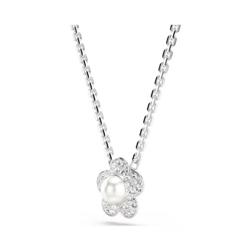 Gargantilla Swarovski Angelic Flor Baño Rodio, Cristales Blancos y Perla 5755817