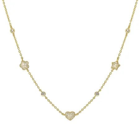 Collar Nomination Lifepoetry Flor, Corazón y Estrella Plata Baño Oro y Circonitas Blancas 242715/052