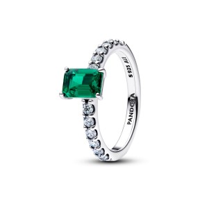 Anillo Pandora Halo Rectangular Brillante Verde 194506C01