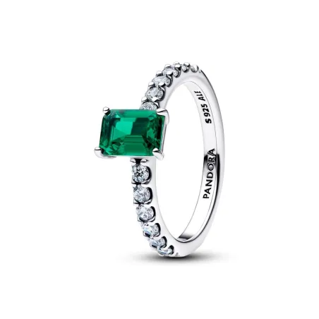 Anillo Pandora Halo Rectangular Brillante Verde 194506C01