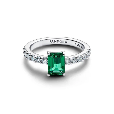 Anillo Pandora Halo Rectangular Brillante Verde 194506C01
