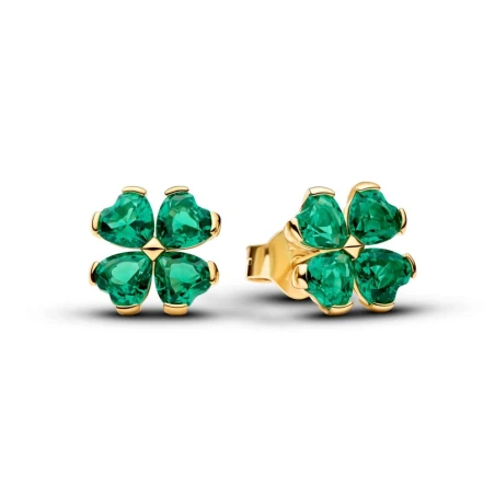 Pendientes Pandora Trébol de la Suerte Baño Oro Verde 264500C01