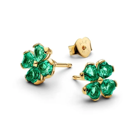 Pendientes Pandora Trébol de la Suerte Baño Oro Verde 264500C01