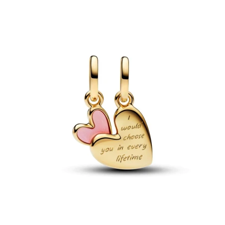Charm Colgante Divisible Pandroa Corazón Rosa Madre e Hija 763766C01