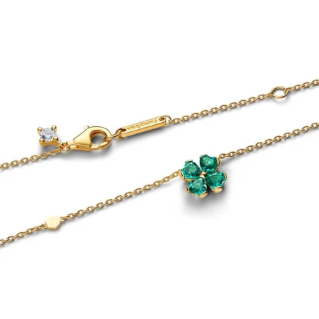 Collar Pandora Trébol de la Suerte Verde Baño Oro 364502C01
