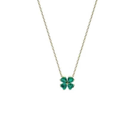 Collar Pandora Trébol de la Suerte Verde Baño Oro 364502C01