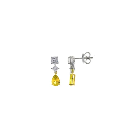 Pendientes Salvatore Plata Bicolor, Circonitas Blancas y Amarilla 136A0816