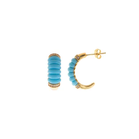 Pendientes Salvatore Medio Aro Plata Baño Oro y Esmalte Turquesa 277AM003