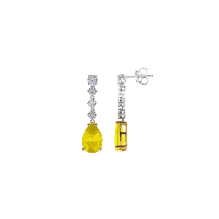 Pendientes Salvatore Plata Baño Rodio, Circonitas Blancas y Amarilla 136A0808