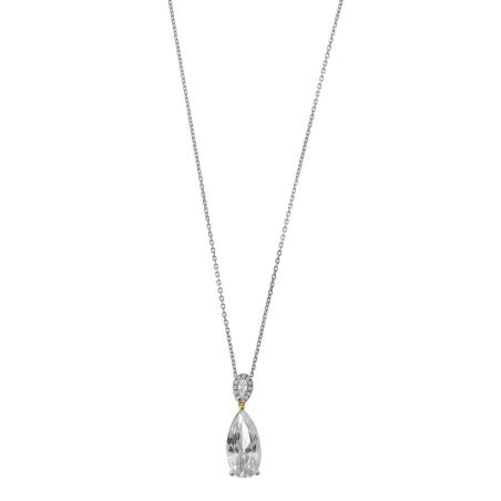 Collar Salvatore Plata Baño Rodio, Circonitas Blancas Lágrima 136C0434