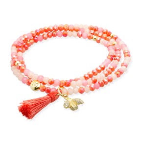 Pulsera Marina García Zen Peach y Abeja Plata Baño Oro...