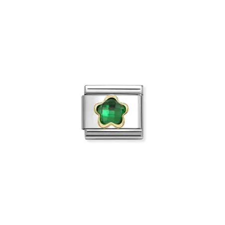 Composable Classic CZ FACETADOS CON FLOR en acero y oro 18k VERDE
