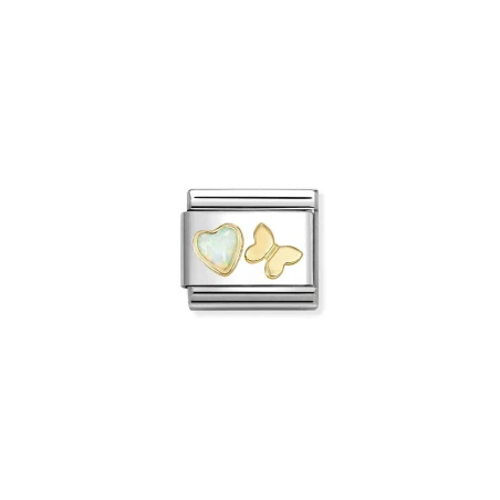 Composable Classic PIEDRAS con SIMBOLOS en acero y oro 18k Mariposa OPALO BLANCO