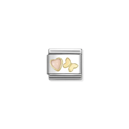 Composable Classic PIEDRAS con SIMBOLOS en acero y oro 18k Mariposa CORAL ROSA