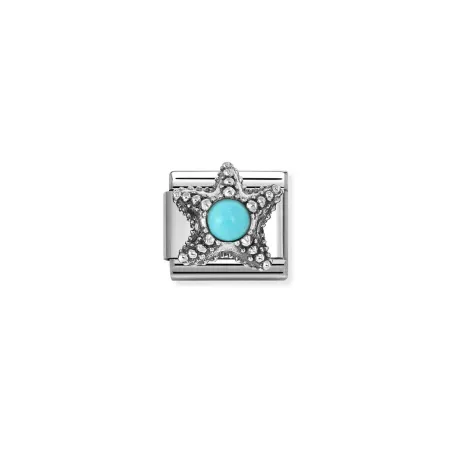 Composable Classic SIMBOLOS CON PIEDRAS en acero y plata 925 Estrella de mar TURQUESA