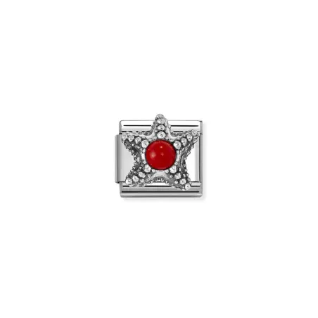 Composable Classic SIMBOLOS CON PIEDRAS en acero y plata 925 Estrella de mar CORAL ROJO