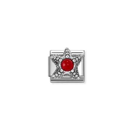 Composable Classic SIMBOLOS CON PIEDRAS en acero y plata 925 Estrella de mar CORAL ROJO