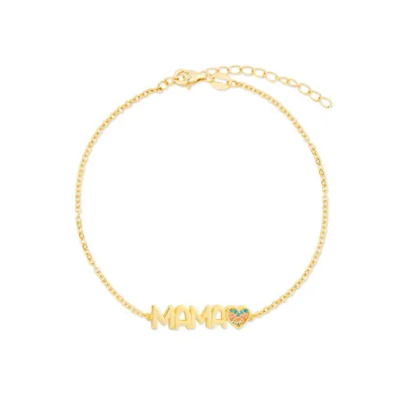 Pulsera Plata Baño Oro Mamá y corazón Circonitas Multicolor MAMA02BR-D